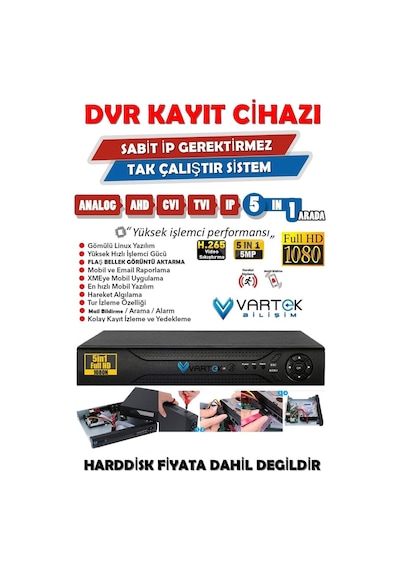 2 Kameralı Set 250 Gb Hdd Full Hd Gece Görüşlü Güvenlik Kamerası Sistemi-sabit İp Gerektirmez