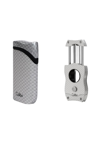 Colibri Gümüş Karbon Desenli Çakmak Kesici Set - Clbrset1