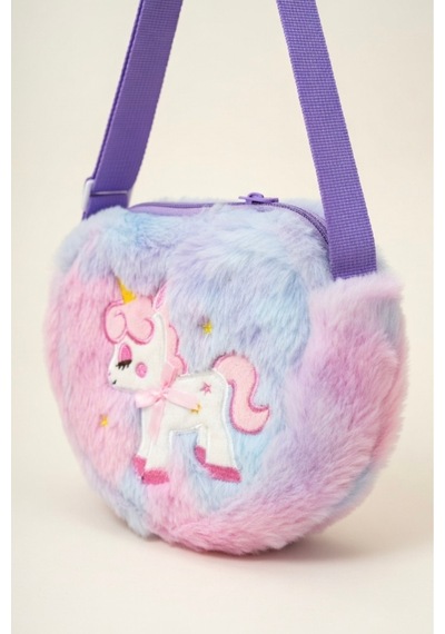 Mollycrush Kız Çocuk Mor Unicorn Nakışlı Peluş Omuz Çantası Ayarlanabilir Askılı Şirin Model Mor