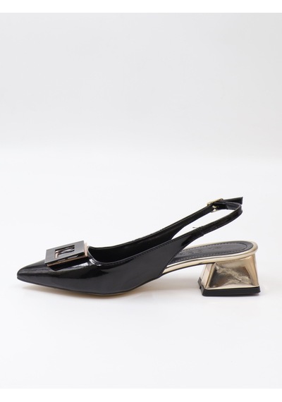 Nesilshoes Nesil Shoes Gabbel 200 Siyah Rugan Topuklu Kadın Sandalet