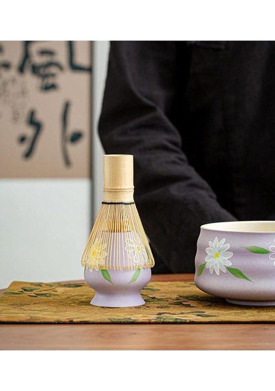 Uhoome 4 Parçalı Japon Matcha Seti - Matcha Çırpıcısı, Bambu Ölçü Kaşığı, Geleneksel Matcha Seti Çok Renkli