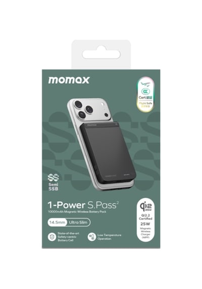 Momax İp163q22d Power S.pass2 10000 Mah Qi2.2 Yari Ssb Magsafe Powerbank Siyah