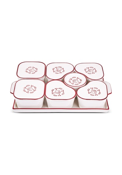 Aryıldız Bird Red 15 Parça Tepsili Oval Kahvaltılık Çok Renkli