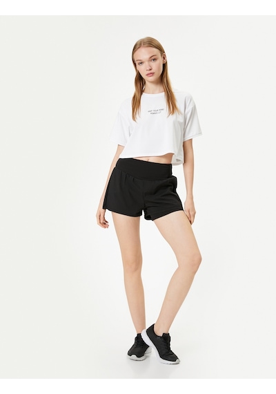 Koton Crop Spor Tişört Kısa Kollu Bisiklet Yaka Baskı Detaylı Beyaz 4sak10270nk Beyaz
