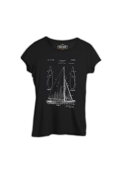 Yat Kulübü - Sail Boat Siyah Kadın Tshirt 001