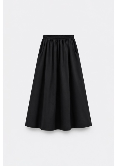 Suud Collection Siyah Day Poplin Kloş Etek