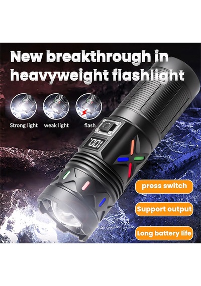 Bd-5 30w Tg Led Alüminyum Alaşımlı Zoomlu Type-c Dijital Göstergeli Şarjlı El Feneri