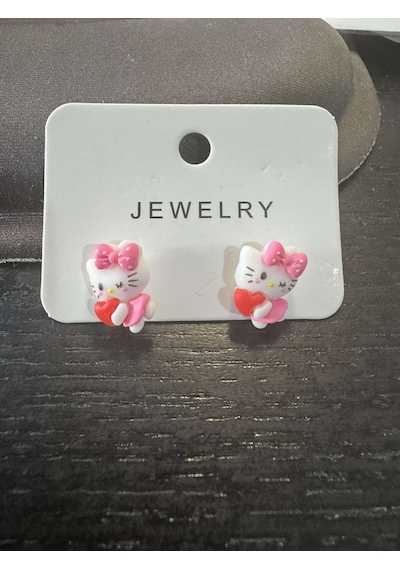 Hello Kitty Çocuk Kalp Temalı Küpe Çok Renkli