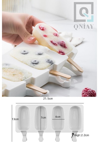 Qniay Silikon Dondurma Magnum Kalıbı Ve 50 Adet Dondurma Çubuğu Pratik Dondurma Silikon Kalıbı Diğer