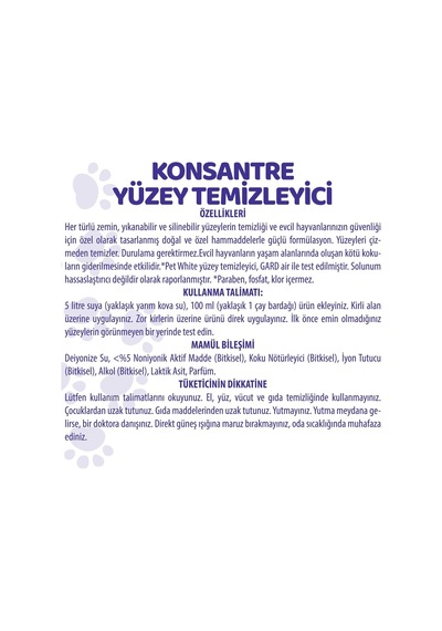 Pet White Evcil Hayvan Yüzey Temizleyici 1 L