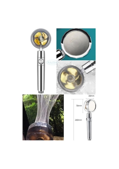 Duş Başlığı Turbo Basınçlı Ayarlanabilir Start Stop Tuş Su Tasarrufu 360 Döner Gold Plastik Diğer
