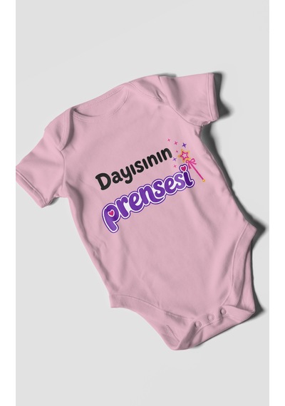 Morivokids Dayısının Prensesi Kısa Kollu Bebek Body %100 Pamuk Koyu Pembe