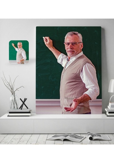 Kişiye Özel Erkek Öğretmen Yağlıboya Tasarımlı Kanvas Tablo 50X70