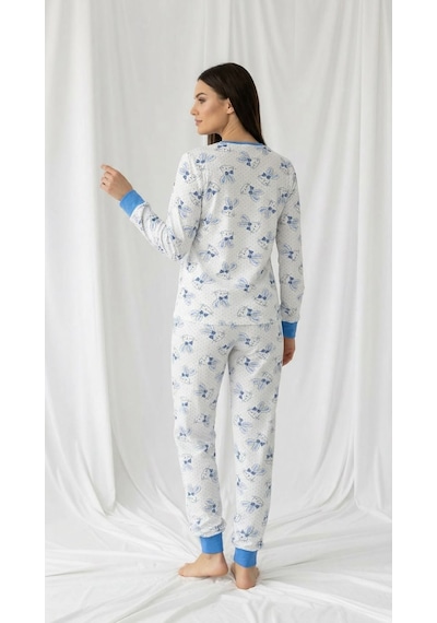 Divinus Tavşan Desenli Patlı Beyaz/mavi Kadın Pijama Takımı Beyaz - Mavi