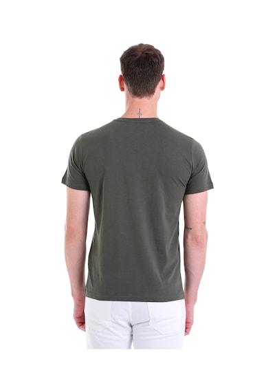 Hatemoğlu Haki Düz Slim Fit 100% Pamuk V Yaka Tişört Haki