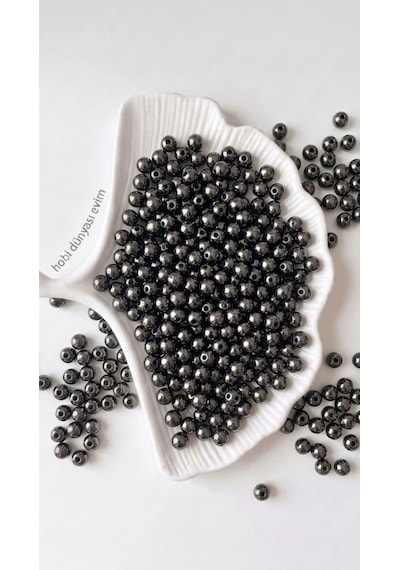 8 Mm Metalik Siyah İnci Lüks Delikli Takı Aksesuar Yapım Boncuğu 50 Gram 190-195 Adet