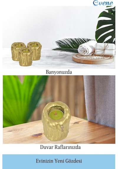 Mumluk Şamdan Tealight Mum Uyumlu Orta Erimiş Mum Model - Altın