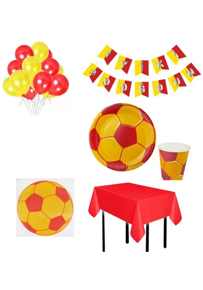 16 Kişilik Sarı Kırmızı Fulbol Taraftar Doğum Günü Süsleri +3