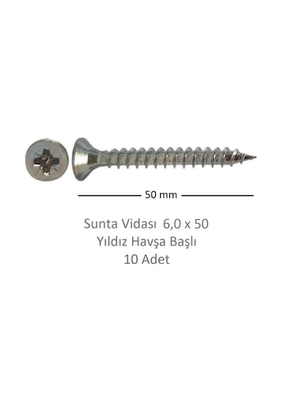 Sunta Vidası, 6,0 X 50 Mm, 10 Adet, Yhb Vida 6 x 50