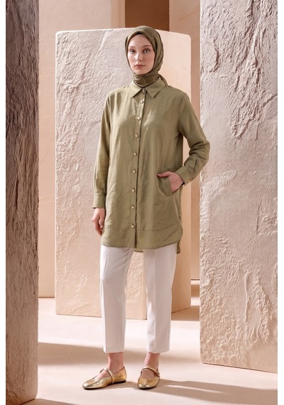 Armine Trend Gold Düğme Detaylı Klasik Yaka Uzun Tunik Rahat Kesim Şık Tesettür Tunik Modeli 89 Cm Boy Açık Haki 26yt471 Armine Trend Gold Düğme Detaylı Klasik Yaka Uzun Tunik Rahat Kesim Şık Tesettür Tunik Modeli 89 Cm Boy Açık Haki 26yt471