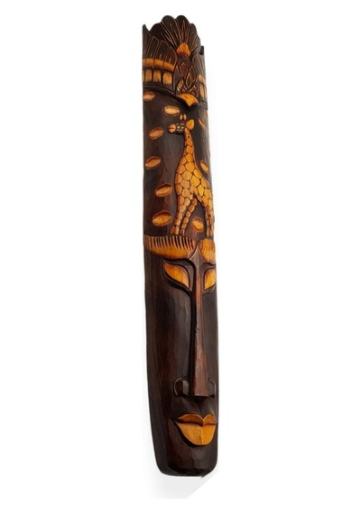 Dekoratif Ahşap Totem Aborjin Tiki Mask 100cm El Yapımı