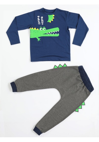 Casabony Hello Timsah Tırtırlı Baggy Pantolon + T-Shirt Takım-Antrasit