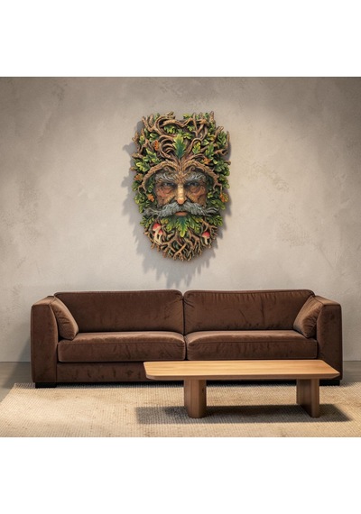 Wıse Yeşil Adam Duvar Maskı Dekoratif Obje Mitoloji Ve Doğa Temalı Poliresin Duvar Dekoru 26 Cm .