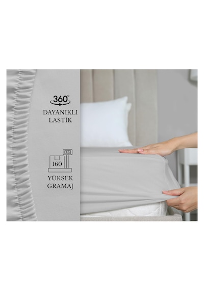 Yastık Kılıflı , Lastikli Çarşaf Takımı %100 Penye Açık Gri