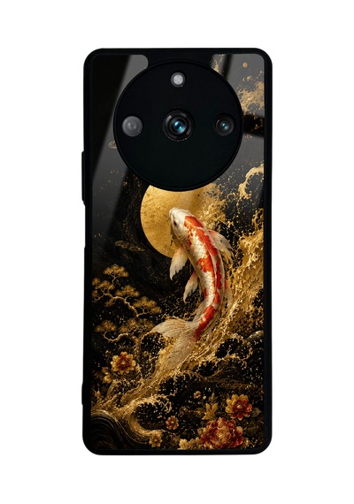 Realme 11 Pro Golden Koi Elegance Tasarımlı Glossy Telefon Kılıfı Siyah