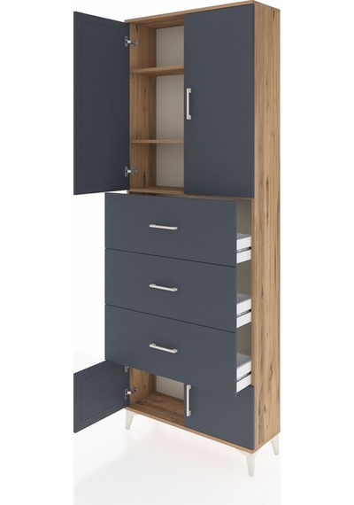 Arges Dolap 3 Raflı 3 Çekmeceli 4 Kapaklı 88x30x243 Çam-antrasit Çam Arges Dolap 3 Raflı 3 Çekmeceli 4 Kapaklı 88x30x243 Çam-antrasit Çam