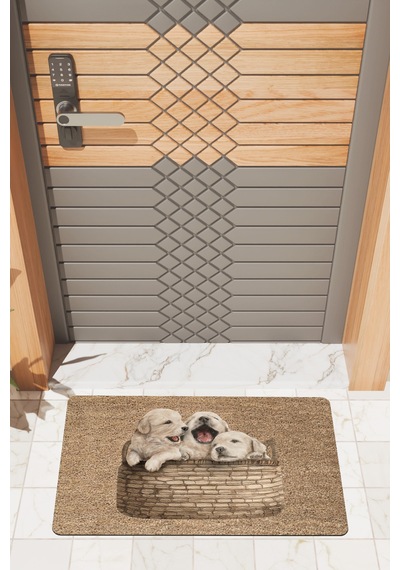 Rugmood Modern Dijtal Baskı Yavru Köpekler Kapı Önü Paspası Çok Renkli