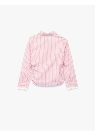 Koton Pamuklu Klasik Yaka Uzun Kollu Çizgili Poplin Gömlek Pınk Strıpe 7wkg60017aw Pembe