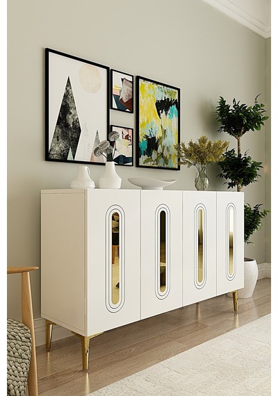 Ka1206bg Rany120 Konsol, Kahve Köşesi Ve Tv Sehpası Beyaz-gold 120cm Beyaz-gold