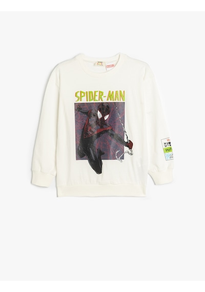 Koton Örümcek Adam Sweatshirt Baskılı Lisanslı Uzun Kollu Pamuklu Ekru 5wkb10462tk Ekru