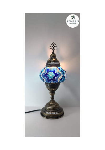 El Yapımı Otantik Mozaik Masa Lambası Yüksek Boy Lacivert - 820076288 Lacivert