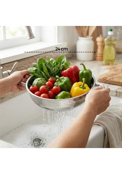 24cm Basık Süzek Metal Süzgeç Kulplu 5570 Çok renkli