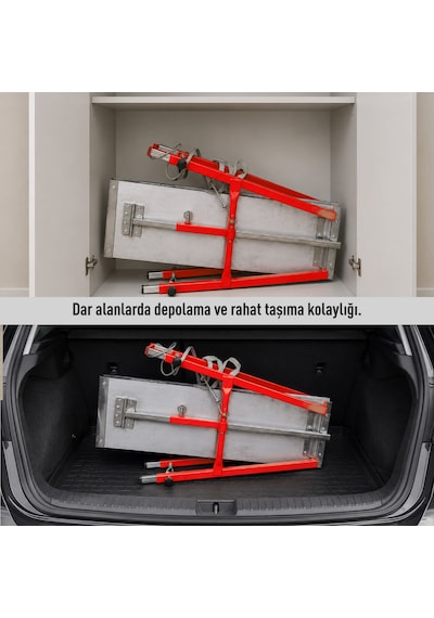 Alüminyum Gövdeli Çelik Ayaklı Teleskopik Katlanır İnşaat İskelesi - 400 Kg Taşıma Kapasitesi 80x24x100cm