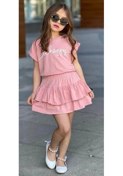 Cg Kids Gül Kurusu Be Happy Baskı Yarasa Kol Basic Fırfırlı Etek Kız Çocuk Alt Üst Takım Cg Kids Gül Kurusu Be Happy Baskı Yarasa Kol Basic Fırfırlı Etek Kız Çocuk Alt Üst Takım
