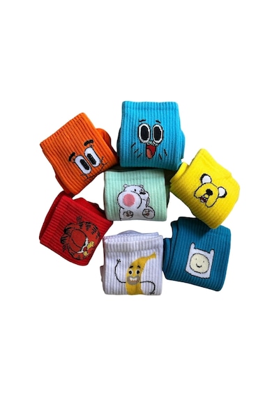 Çorap Dünyam 7 Li Çizgi Film Anime Gumball Darwin Jake Finn Karakterli Neşeli Çok Renkli