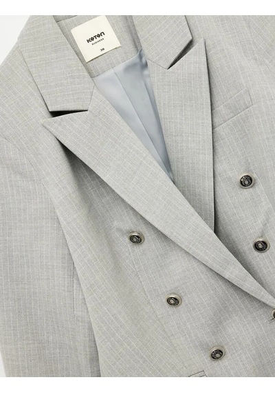 Koton Slim Fit Düğmeli Cepli Kruvaze Kadın Blazer Ceket 6wak50056uw Gri