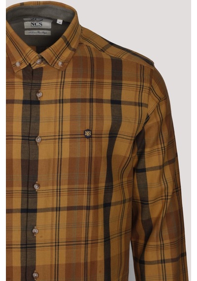 Erkek Gömlek Camel Uzun Kol Ekose Kareli Flanel Yün Tuşeli Slim Fit Düğmeli Yaka Shirt Ncs Jeans 7273-camel Camel