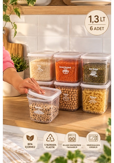 Porsima 4519 6'lı Set 1.3 Litre Şeffaf Erzak Saklama Kabı - Mutfak & Bakliyat Düzenleyici