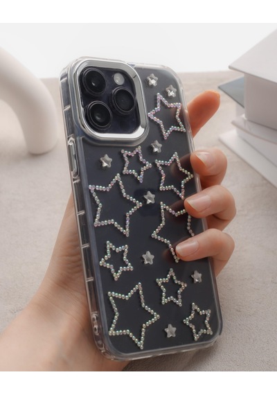 Apple Uyumlu iPhone 14 Promax Hologram Yıldızlı Şeffaf Kılıf
