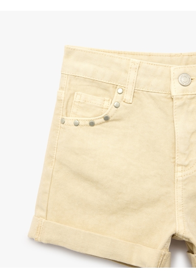 Koton Pamuklu Yüksek Bel Cep Detaylı Denim Şort Bej 6skg40121ad Ekru