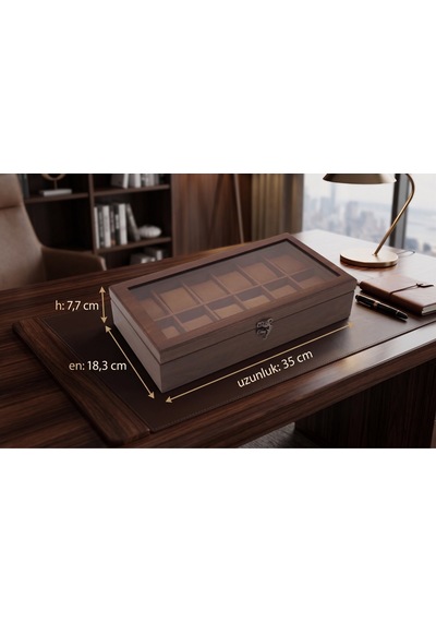 Woodini Premium Taba 12'li Ahşap Saat Kutusu - Yeni Nesil Yastıklı