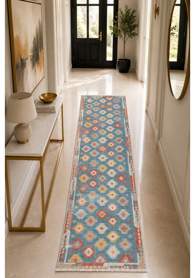 Dekoratif Halı Kaymaz Taban Leke Tutmaz Yıkanabilir Kilim Özel Ölçü Salon Halısı 3050 Çok Renkli