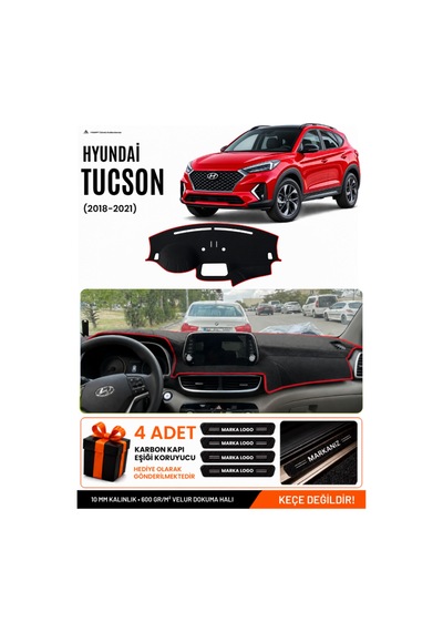 Hyundai Tucson 2018-2021 Uyumlu Torpido Örtüsü, Torpido Kılıfı - Siyah Kırmızı