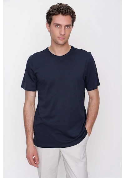 Erkek Lacivert Basic Düz %100 Pamuk Bisiklet Yaka Slim Fit Dar Kesim Kısa Kollu Tişört Lacivert