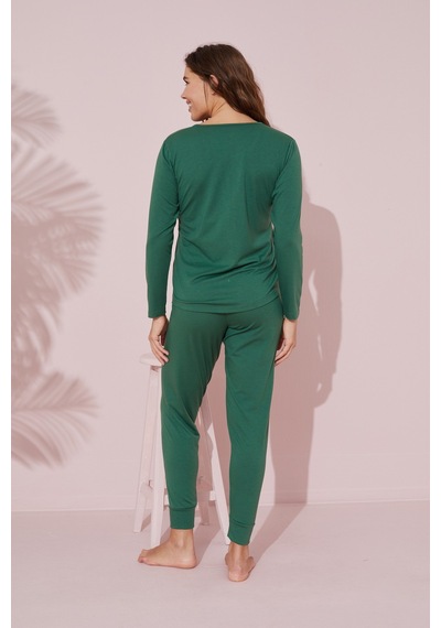 Siyah İnci Pamuklu Örme Pijama Takım 24241068 Yeşil