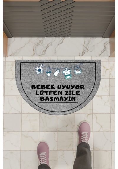 Rugmood Modern Dijital Paspas Gri Bebek Uyuyor Kapı Önü Paspası
